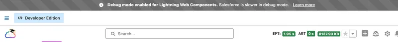 The banner Salesforce displays at the top of the page when Lightning Components Debug Mode is enabled for the current user