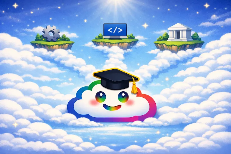 Jimmy Cloud pointing to three primary learning paths