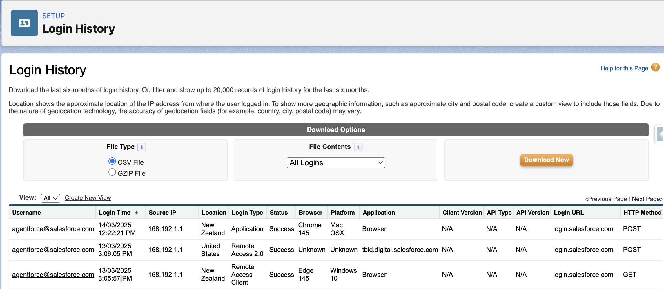 Salesforce Login History Image