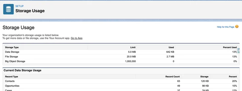 Salesforce Storage Usage Image