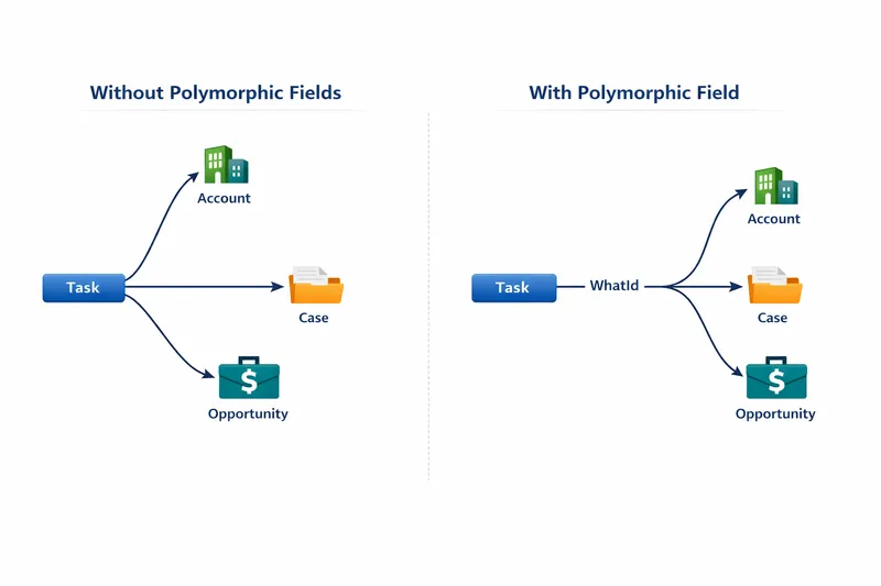 Task example showing polymorphic WhatId field referencing different object types