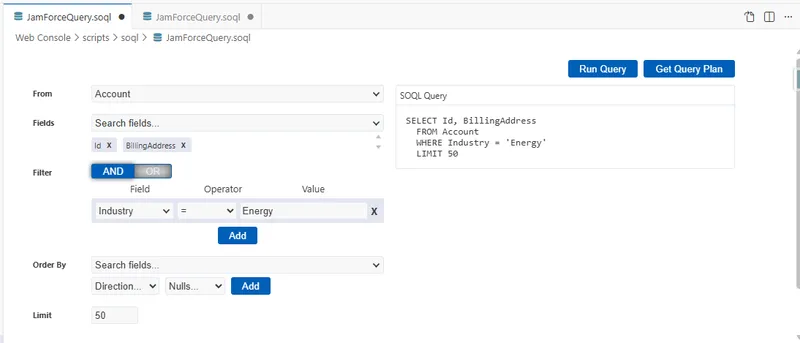 Salesforce Web Console SOQL builder